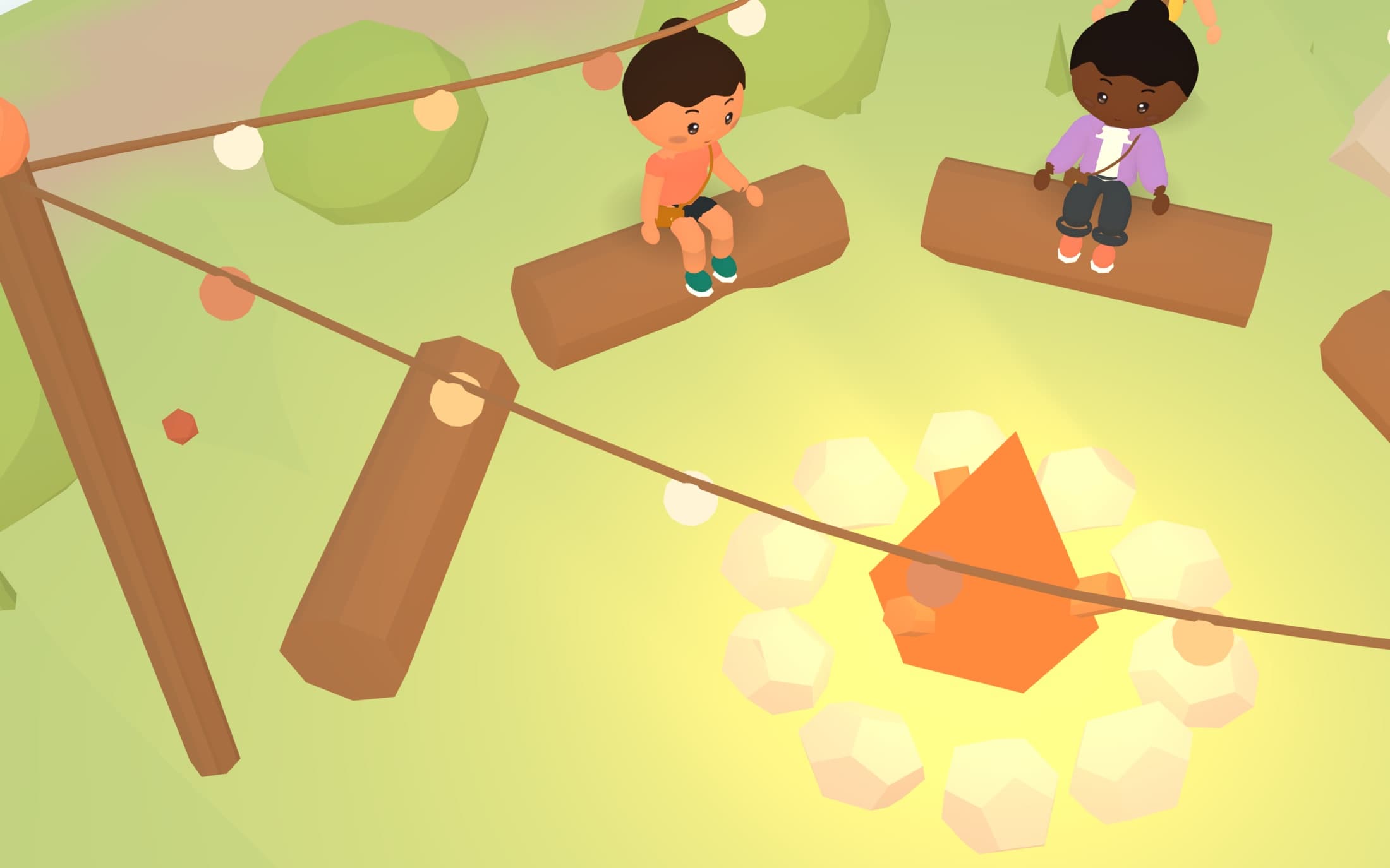 Two Islanders sitting by the fire, close up